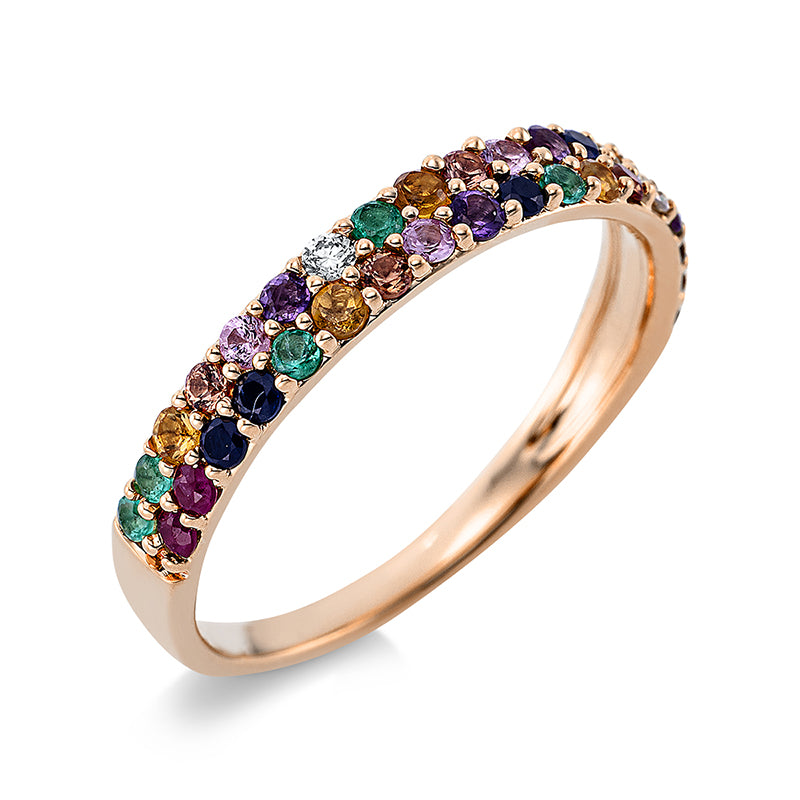 Ring mit Farbstein  aus 750/-18 Karat Rotgold mit 2 Diamanten 0