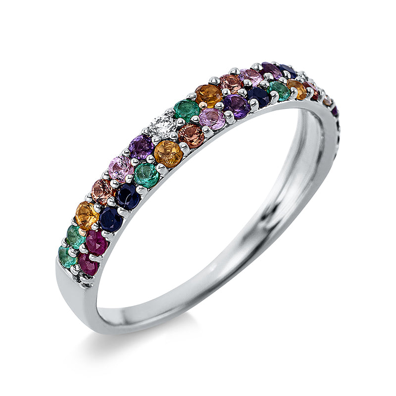 Ring mit Farbstein  aus 750/-18 Karat Weißgold mit 2 Diamanten 0