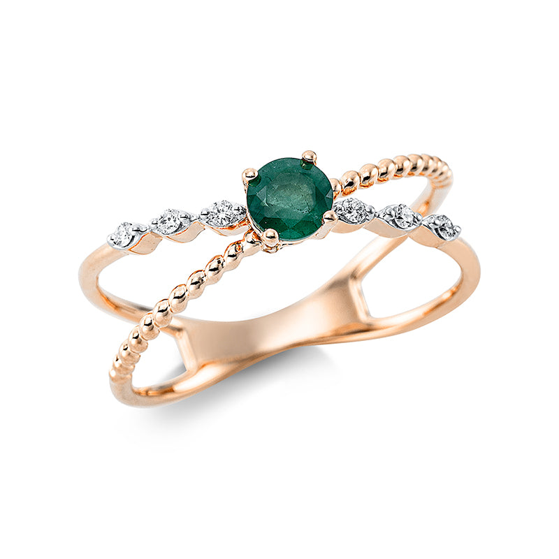 Ring aus Gold mit Diamanten mit Smaragd, Fassung rhodiniert - 1CP66