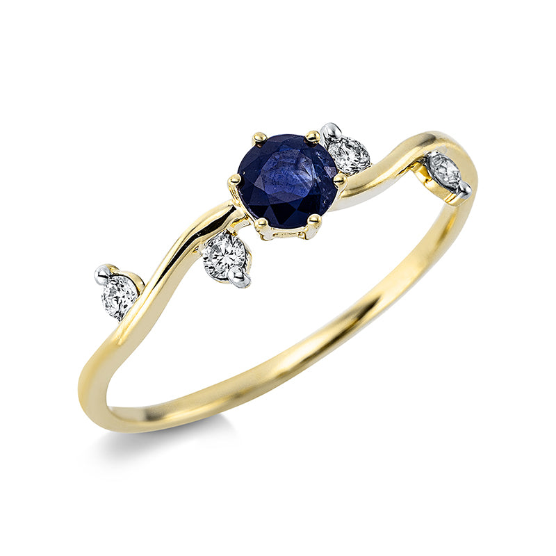 Ring aus Gold mit Diamanten mit Saphir, Fassung rhodiniert - 1CP67