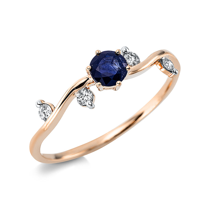 Ring aus Gold mit Diamanten mit Saphir, Fassung rhodiniert - 1CP67