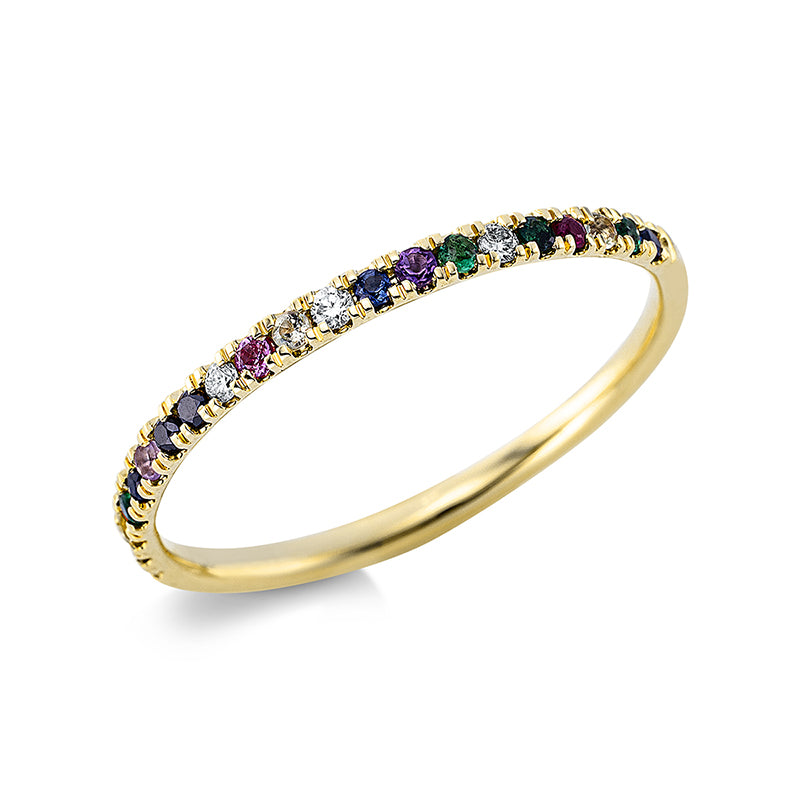 Ring mit Farbstein  aus 750/-18 Karat Gelbgold mit 6 Diamanten 0