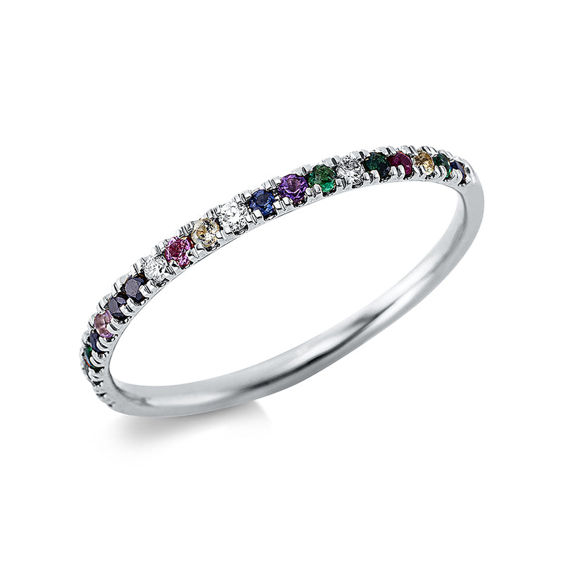 Ring mit Farbstein  aus 750/-18 Karat Weißgold mit 8 Diamanten 0