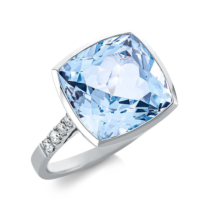 Ring mit Topas  aus 750/-18 Karat Weißgold mit 8 Diamanten 0