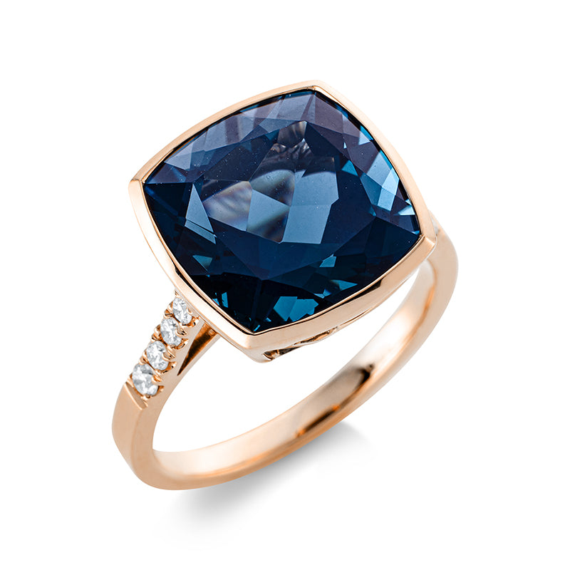 Ring mit Topas  aus 750/-18 Karat Rotgold mit 8 Diamanten 0