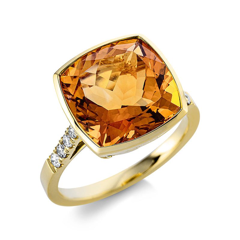 Ring mit Citrin  aus 750/-18 Karat Gelbgold mit 8 Diamanten 0