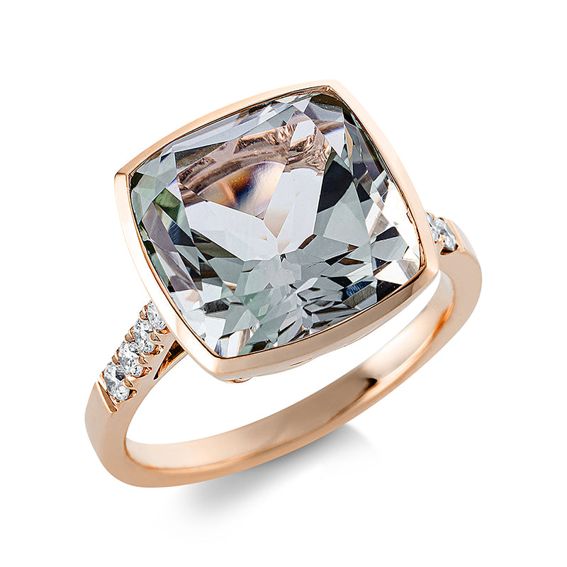 Ring mit Amethyst  aus 750/-18 Karat Rotgold mit 8 Diamanten 0