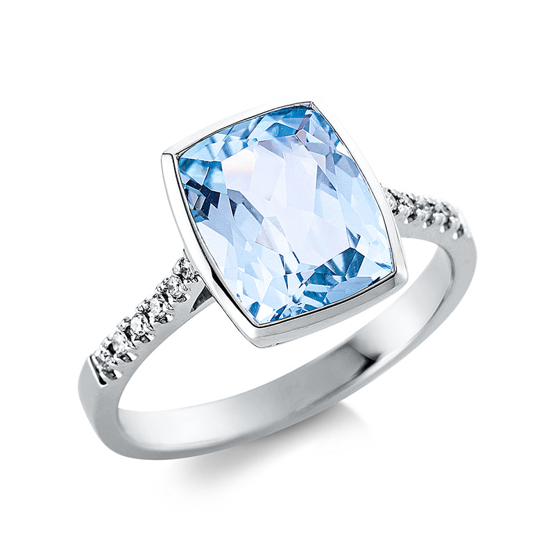 Ring mit Topas  aus 750/-18 Karat Weißgold mit 12 Diamanten 0
