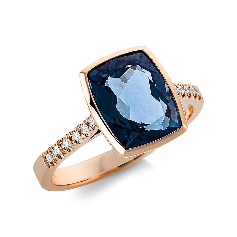 Ring mit Topas  aus 750/-18 Karat Rotgold mit 12 Diamanten 0