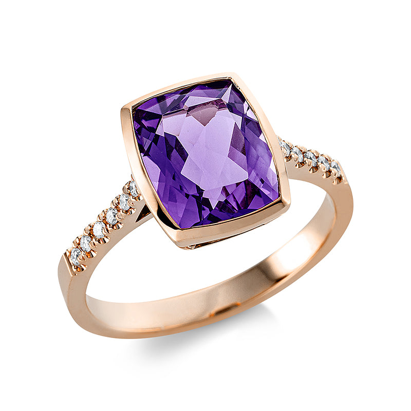 Ring mit Amethyst  aus 750/-18 Karat Rotgold mit 12 Diamanten 0