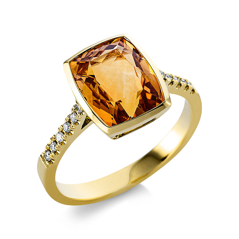 Ring mit Citrin  aus 750/-18 Karat Gelbgold mit 12 Diamanten 0