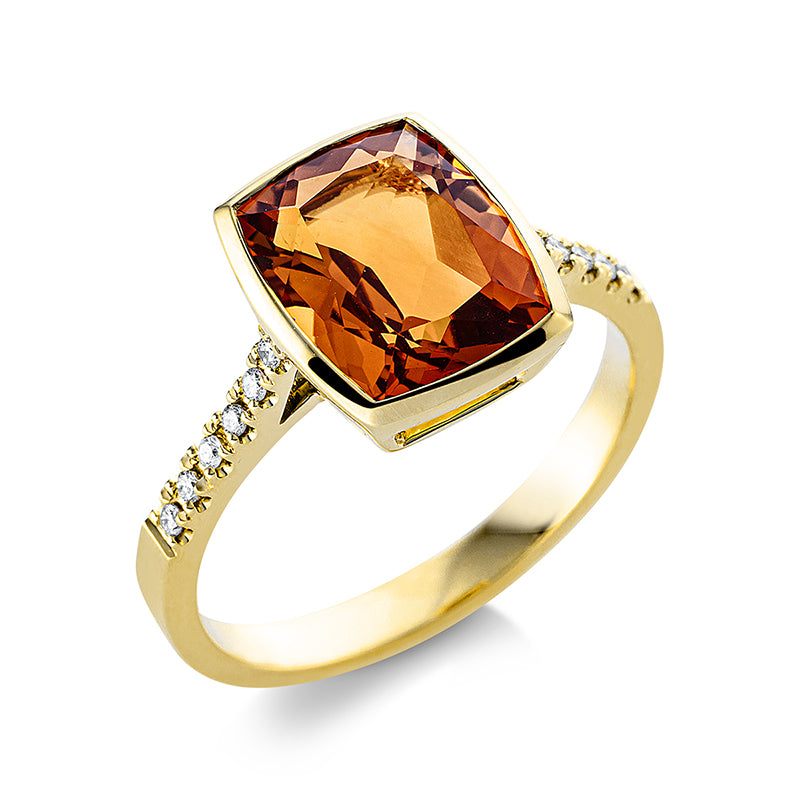 Ring mit Citrin  aus 750/-18 Karat Gelbgold mit 12 Diamanten 0
