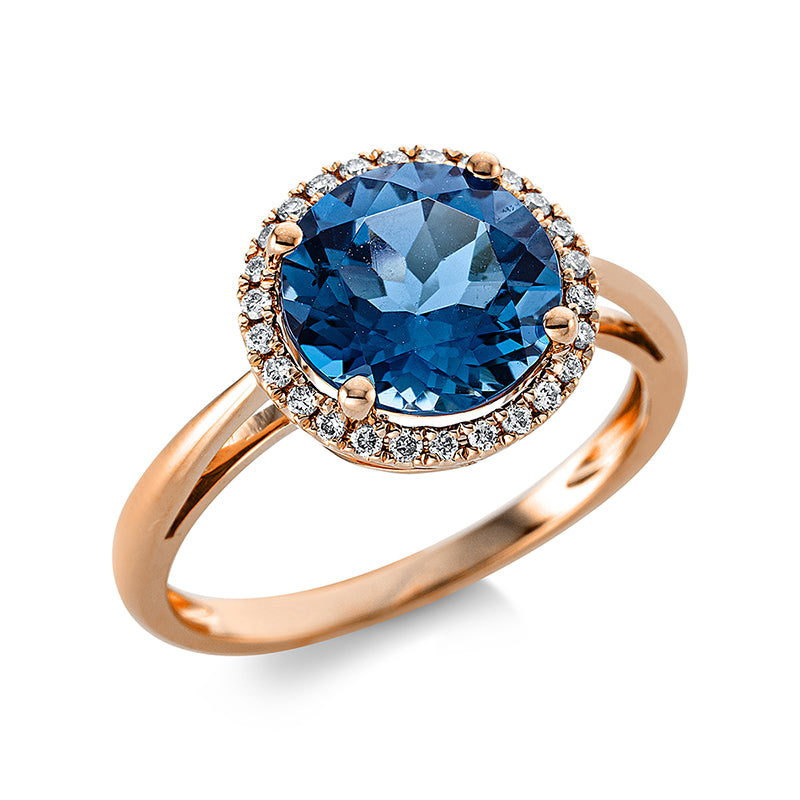 Ring mit Topas  aus 750/-18 Karat Rotgold mit 26 Diamanten 0