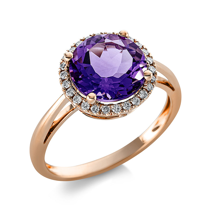 Ring mit Amethyst  aus 750/-18 Karat Rotgold mit 26 Diamanten 0
