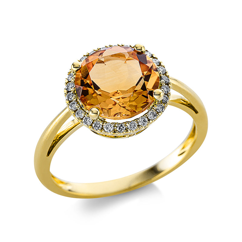 Ring mit Citrin  aus 750/-18 Karat Gelbgold mit 26 Diamanten 0