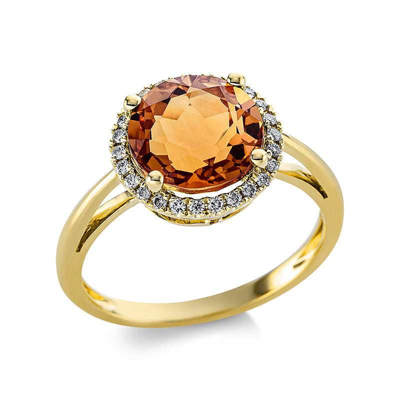 Ring mit Citrin  aus 750/-18 Karat Gelbgold mit 26 Diamanten 0