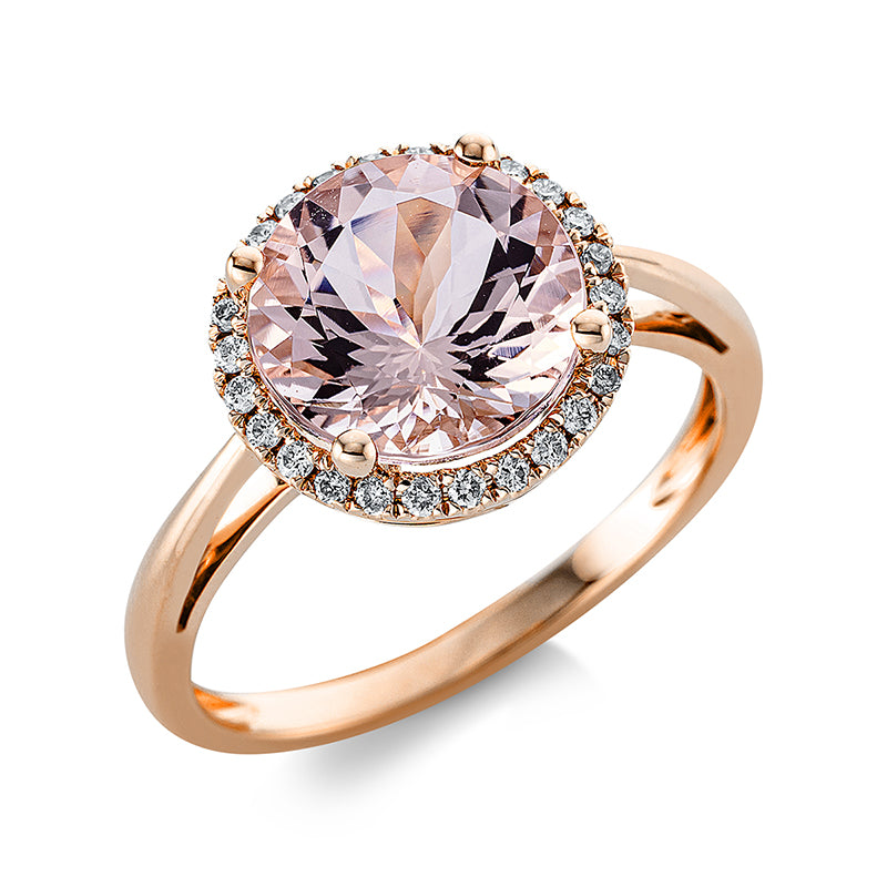 Ring mit Morganit  aus 750/-18 Karat Rotgold mit 26 Diamanten 0