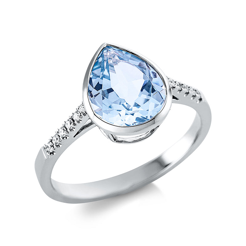 Ring mit Topas  aus 750/-18 Karat Weißgold mit 12 Diamanten 0