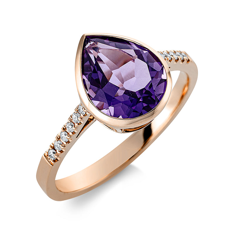 Ring mit Amethyst  aus 750/-18 Karat Rotgold mit 12 Diamanten 0