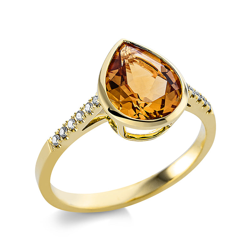 Ring mit Citrin  aus 750/-18 Karat Gelbgold mit 12 Diamanten 0