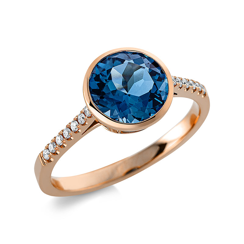 Ring mit Topas  aus 750/-18 Karat Rotgold mit 14 Diamanten 0
