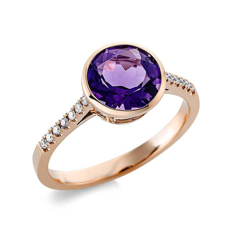 Ring mit Amethyst  aus 750/-18 Karat Rotgold mit 14 Diamanten 0