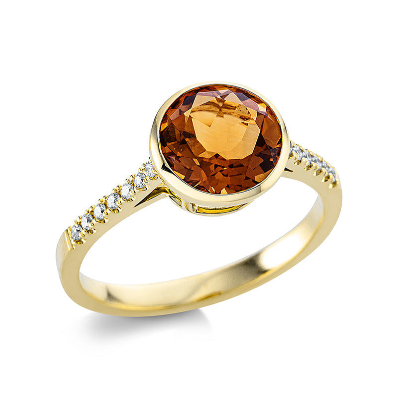 Ring mit Citrin  aus 750/-18 Karat Gelbgold mit 14 Diamanten 0
