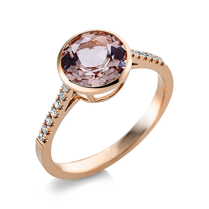 Ring mit Morganit  aus 750/-18 Karat Rotgold mit 14 Diamanten 0