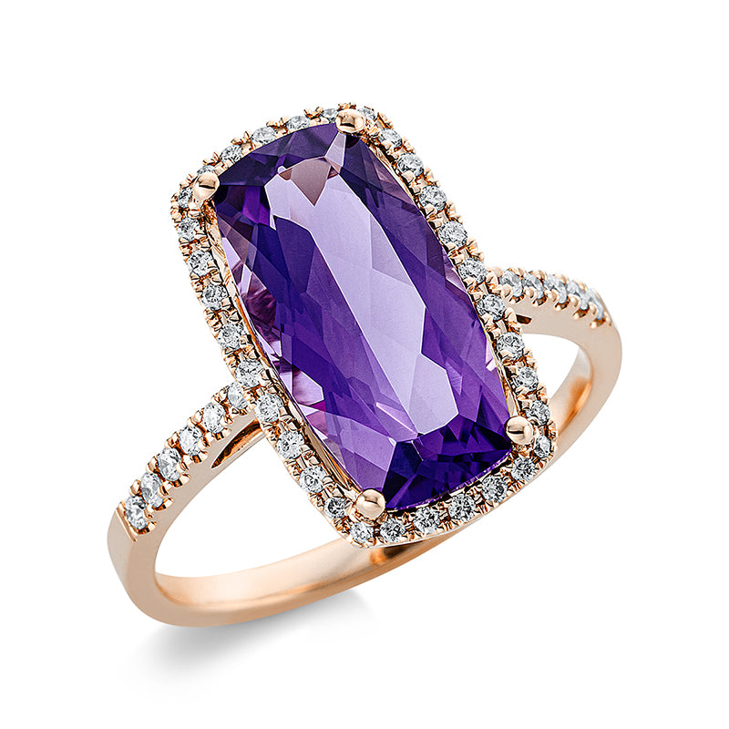 Ring mit Amethyst  aus 750/-18 Karat Rotgold mit 44 Diamanten 0