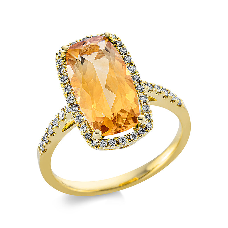 Ring mit Citrin  aus 750/-18 Karat Gelbgold mit 44 Diamanten 0