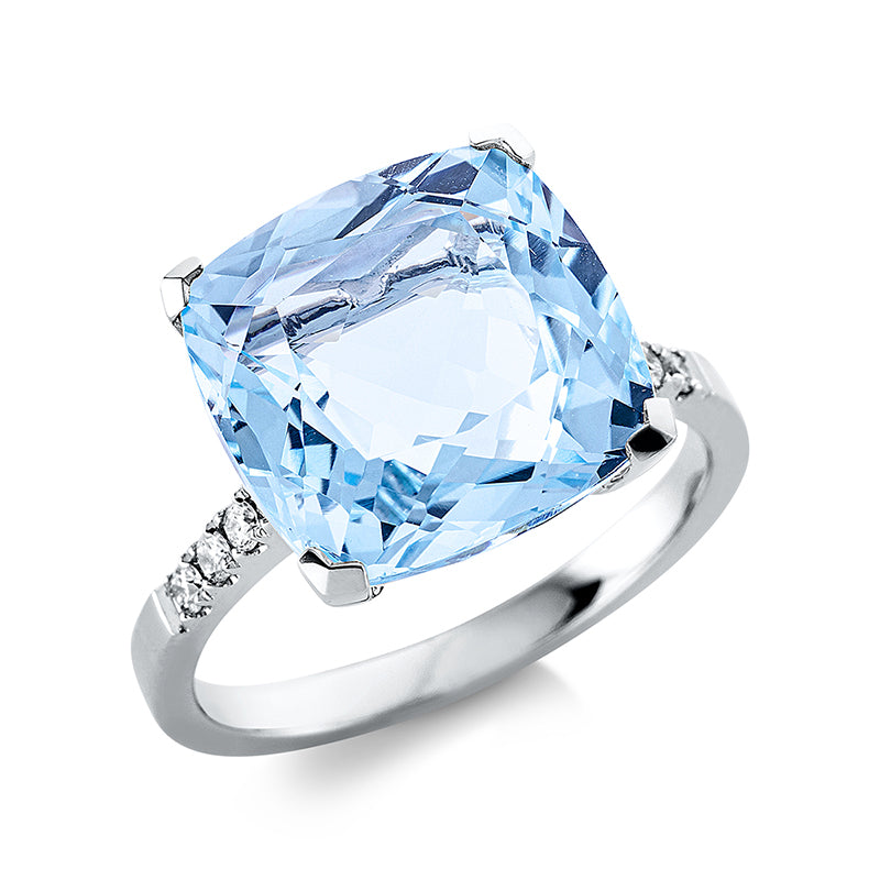 Ring mit Topas  aus 750/-18 Karat Weißgold mit 8 Diamanten 0