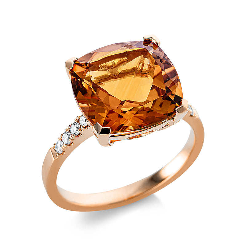 Ring mit Citrin  aus 750/-18 Karat Gelbgold mit 8 Diamanten 0