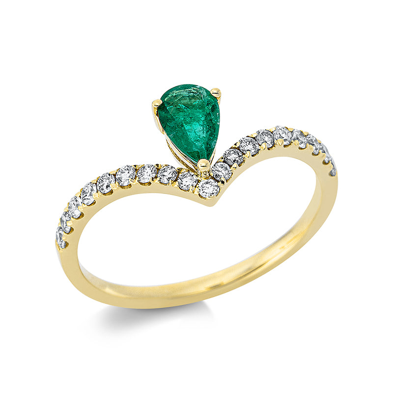 Ring mit Smaragd  aus 750/-18 Karat Gelbgold mit 19 Diamanten 0