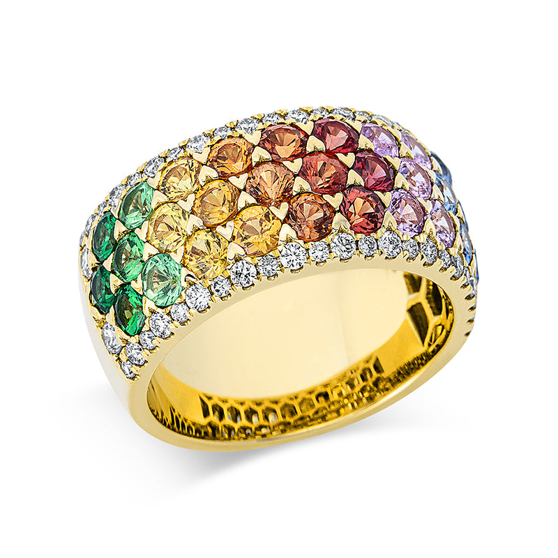 Ring mit Saphir  aus 750/-18 Karat Gelbgold mit 50 Diamanten 0