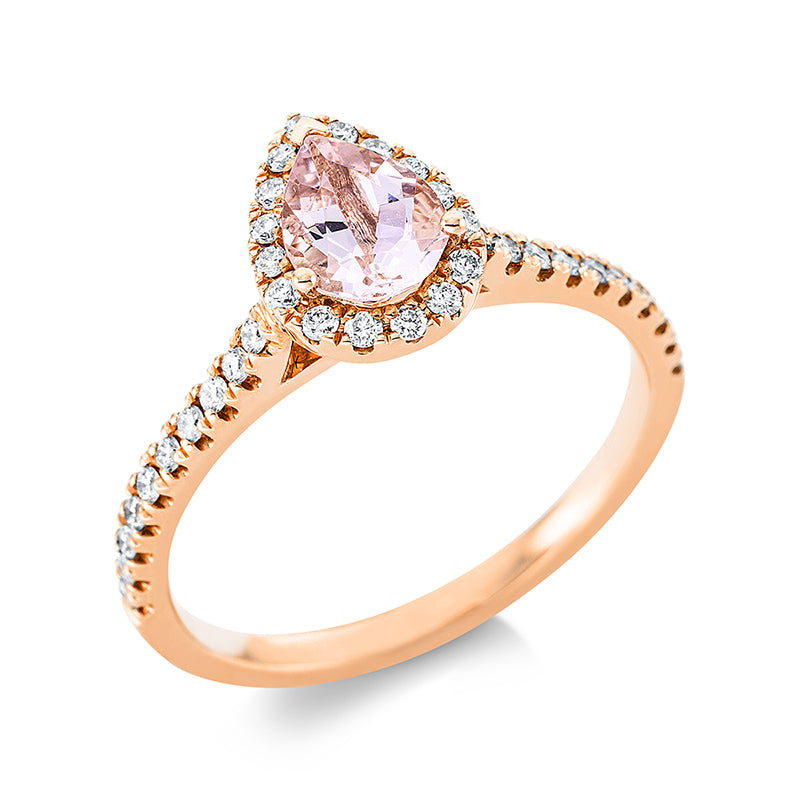 Ring mit Morganit  aus 750/-18 Karat Rotgold mit 36 Diamanten 0