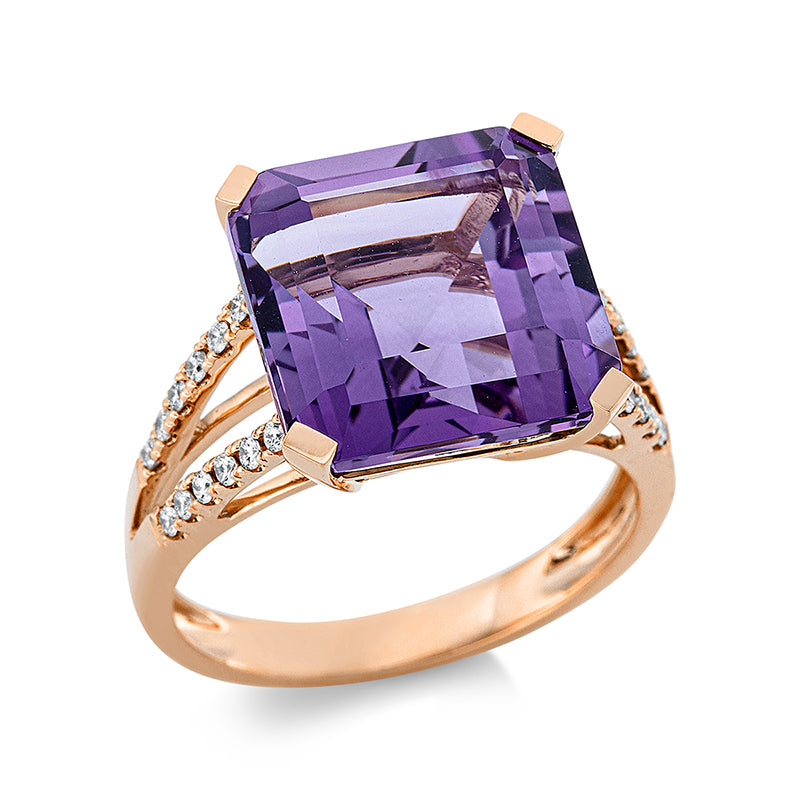 Ring mit Amethyst  aus 750/-18 Karat Rotgold mit 24 Diamanten 0