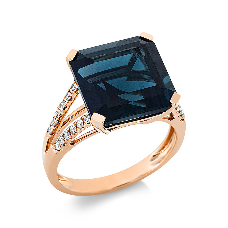 Ring mit Topas  aus 750/-18 Karat Rotgold mit 24 Diamanten 0