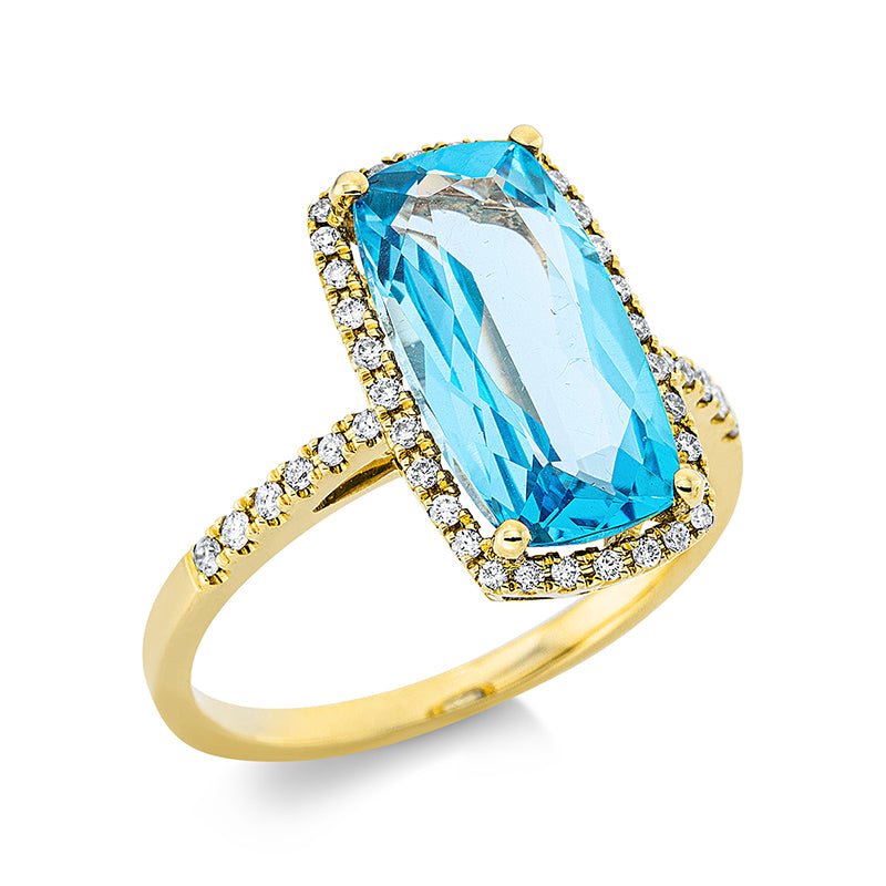 Ring mit Topas  aus 750/-18 Karat Gelbgold mit 44 Diamanten 0