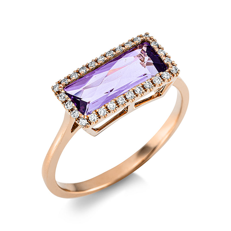 Ring mit Amethyst  aus 750/-18 Karat Rotgold mit 28 Diamanten 0