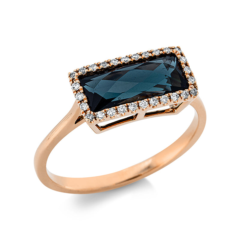 Ring mit Topas  aus 750/-18 Karat Rotgold mit 28 Diamanten 0