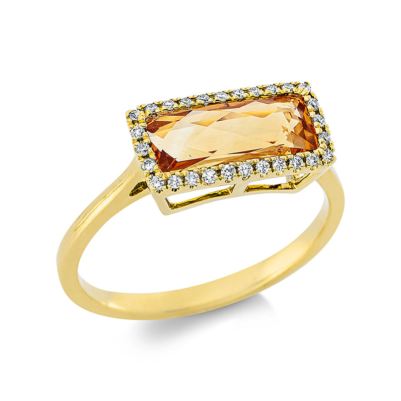 Ring mit Citrin  aus 750/-18 Karat Gelbgold mit 28 Diamanten 0