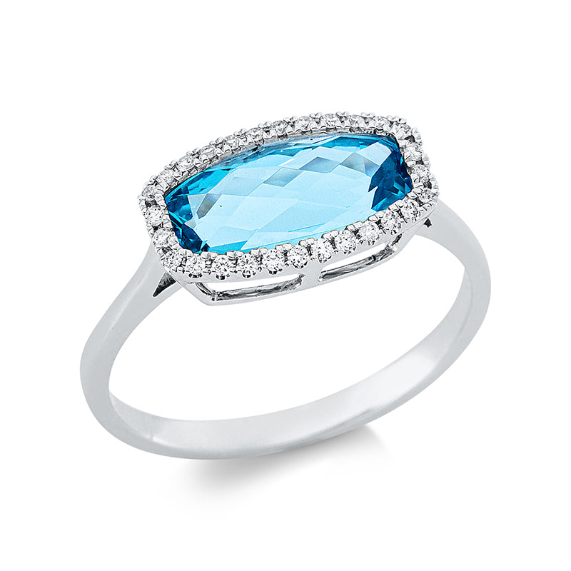 Ring mit Topas  aus 750/-18 Karat Weißgold mit 28 Diamanten 0