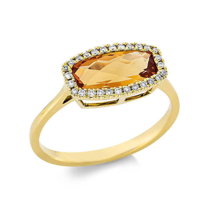 Ring mit Citrin  aus 750/-18 Karat Gelbgold mit 28 Diamanten 0
