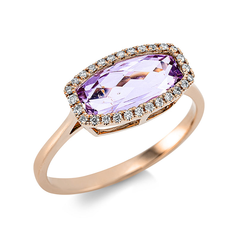 Ring mit Amethyst  aus 750/-18 Karat Rotgold mit 28 Diamanten 0