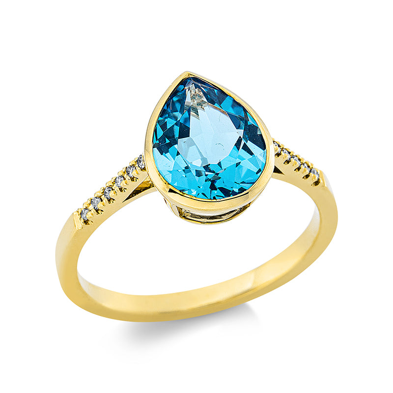 Ring mit Topas  aus 750/-18 Karat Gelbgold mit 12 Diamanten 0