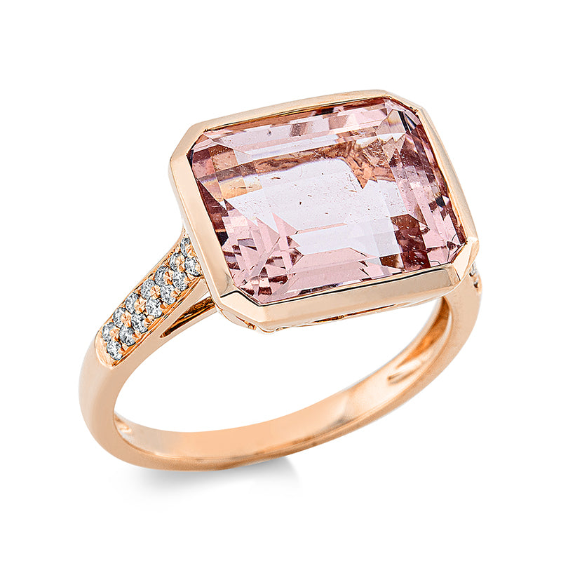 Ring mit Morganit  aus 750/-18 Karat Rotgold mit 28 Diamanten 0