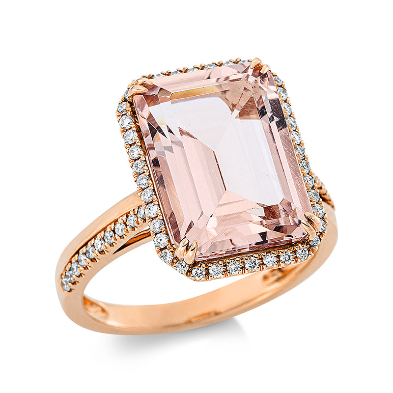 Ring mit Morganit  aus 750/-18 Karat Rotgold mit 60 Diamanten 0