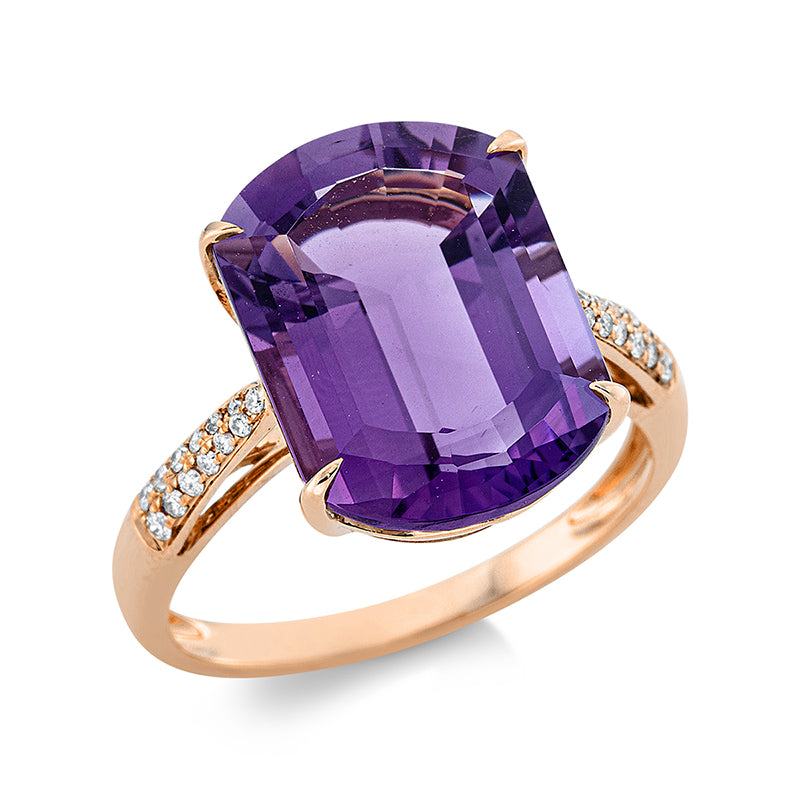 Ring mit Amethyst  aus 750/-18 Karat Rotgold mit 26 Diamanten 0