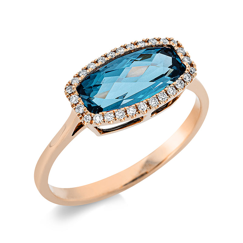Ring mit Topas  aus 750/-18 Karat Rotgold mit 28 Diamanten 0