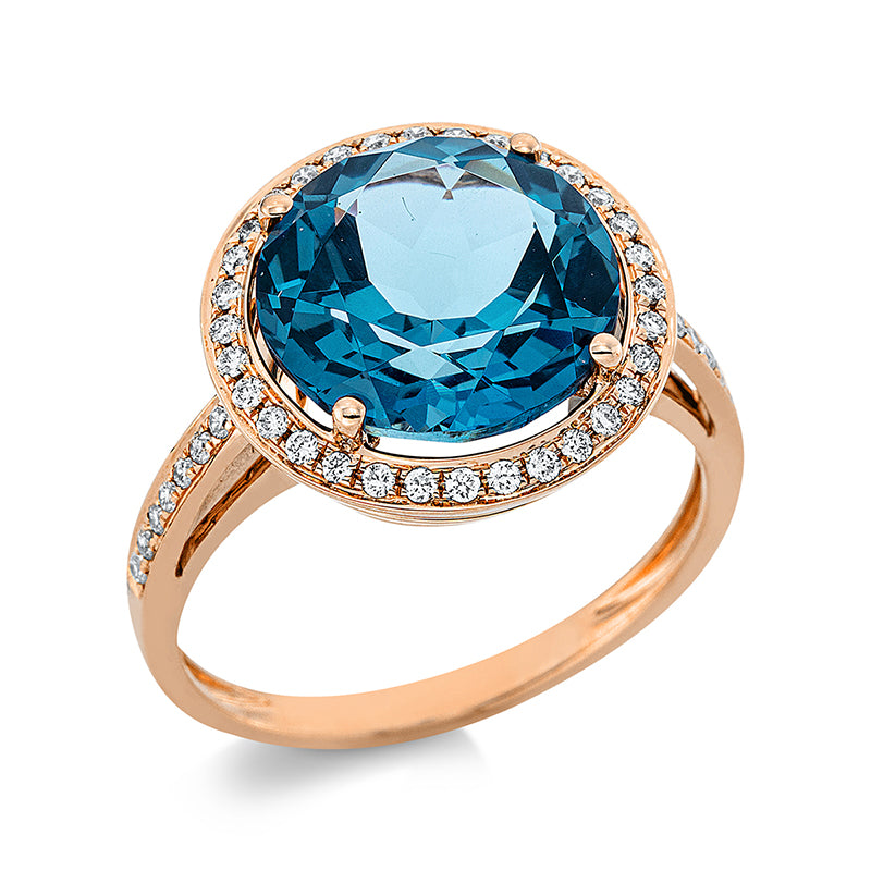 Ring mit Topas  aus 750/-18 Karat Rotgold mit 46 Diamanten 0